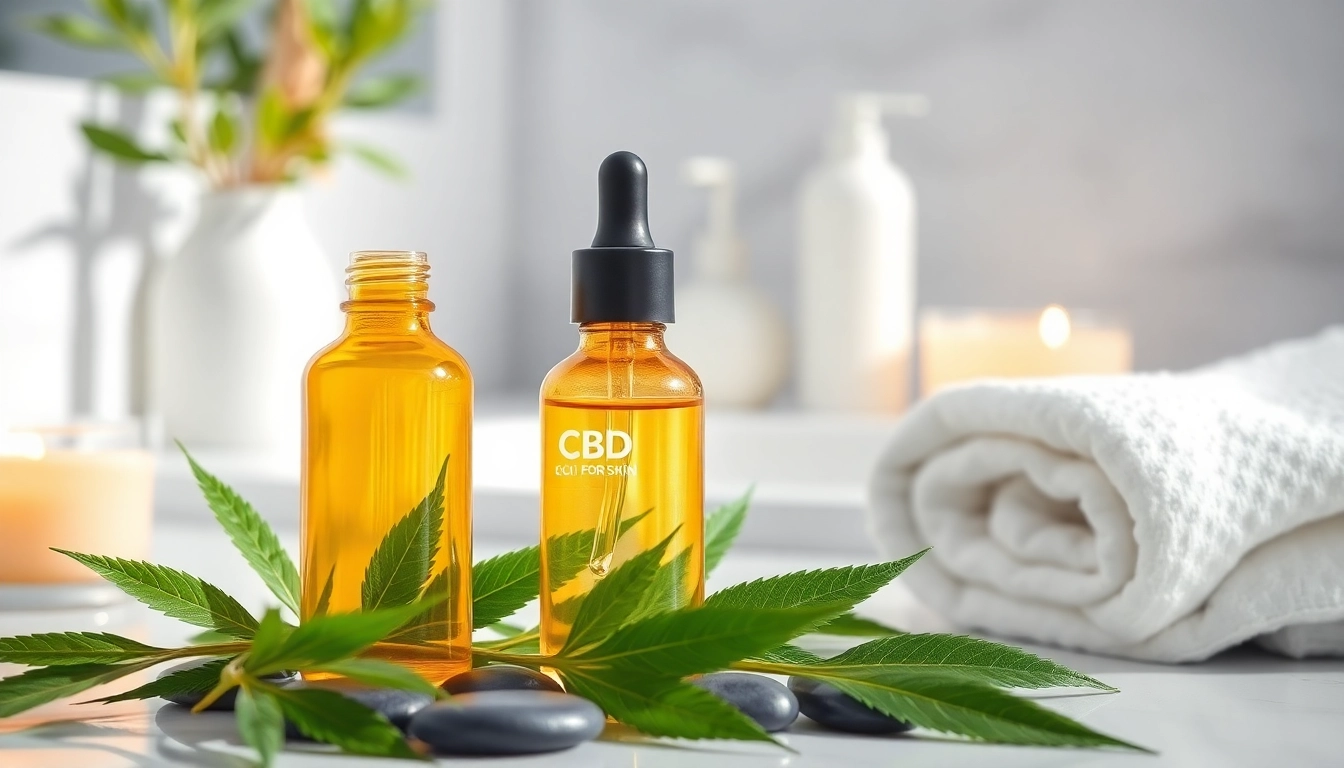 Applying CBD oil for skin, a luxurious skincare product, with natural elements enhancing beauty.