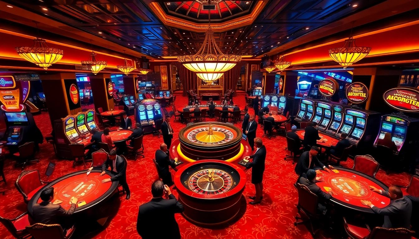 Exciting casino visuals with players at poker tables and a roulette wheel in the background, showcasing migration agent melbourne.