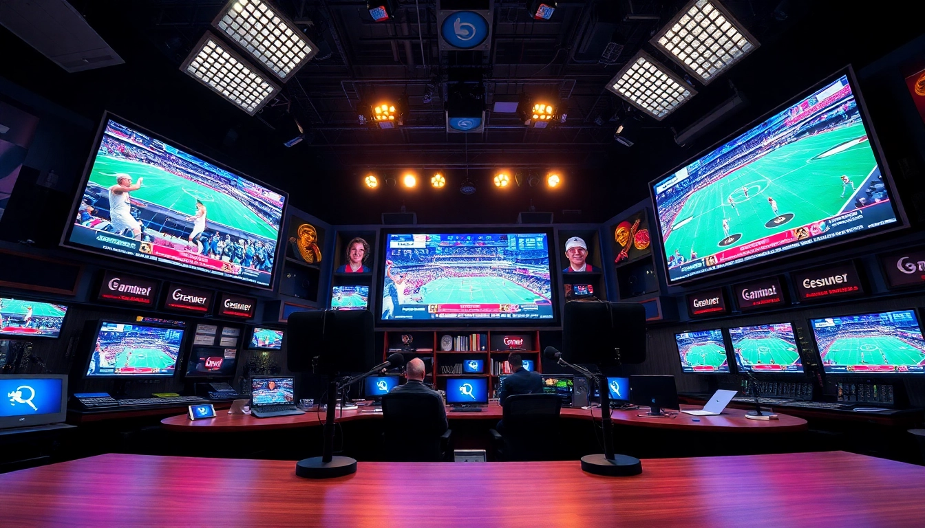 Engaging sports broadcasting scene showcasing commentators discussing live events.