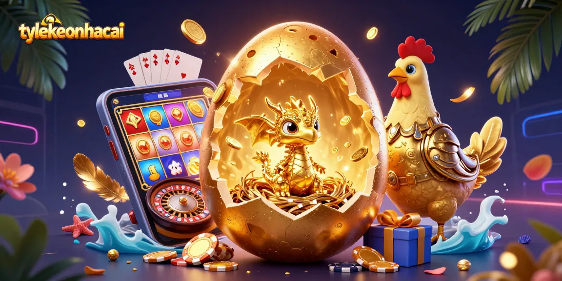 Experience the excitement of tylekeonhacai with a dazzling 3D illustration of a golden dragon and casino elements.