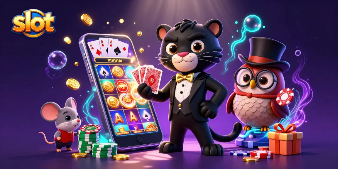 Spin the slot reels with a stylish panther dealer among captivating casino elements.